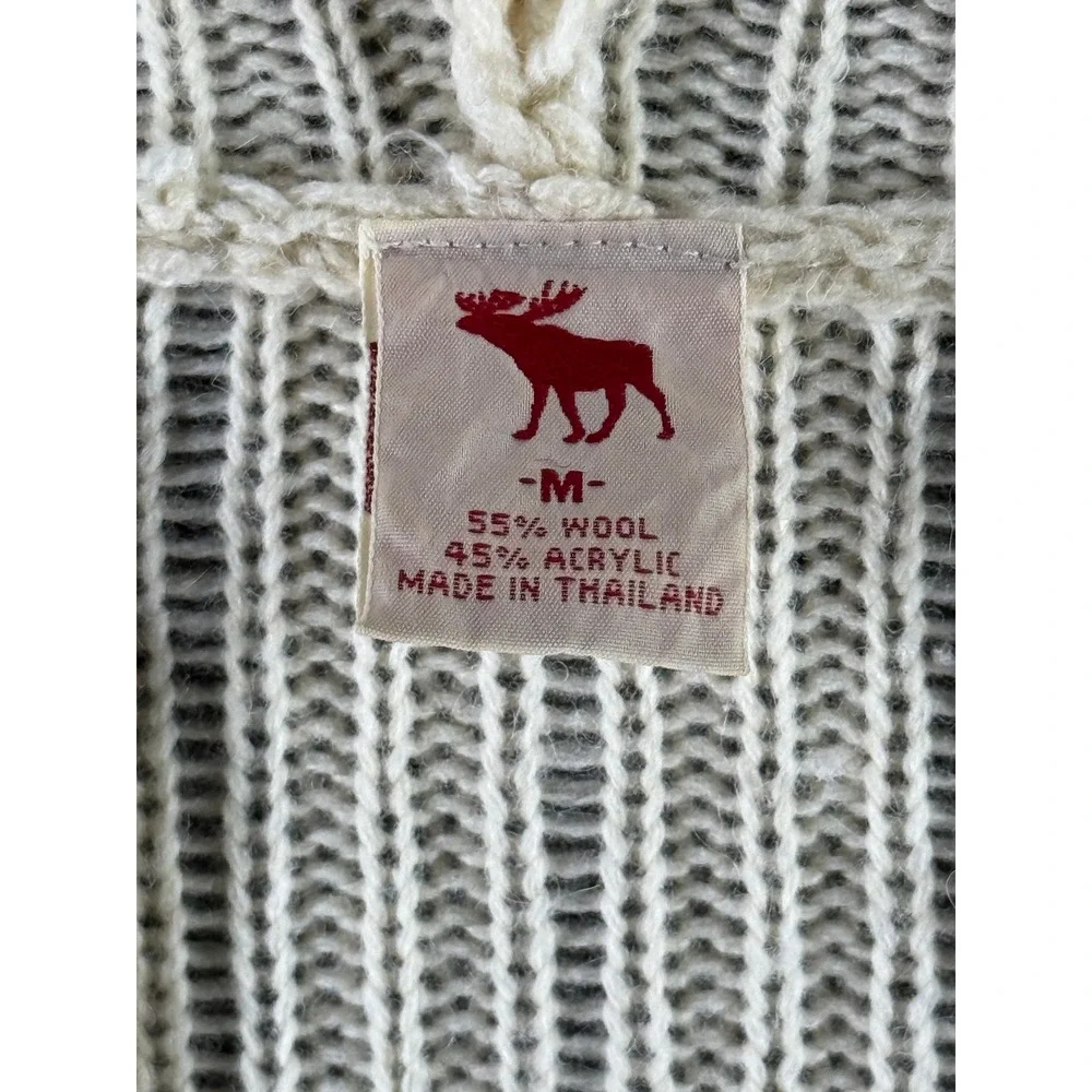Y2K Abercrombie & Fitch Cream Cable Knit Button Hoodie Sweater‎ Womens Medium - Picture 5 of 5